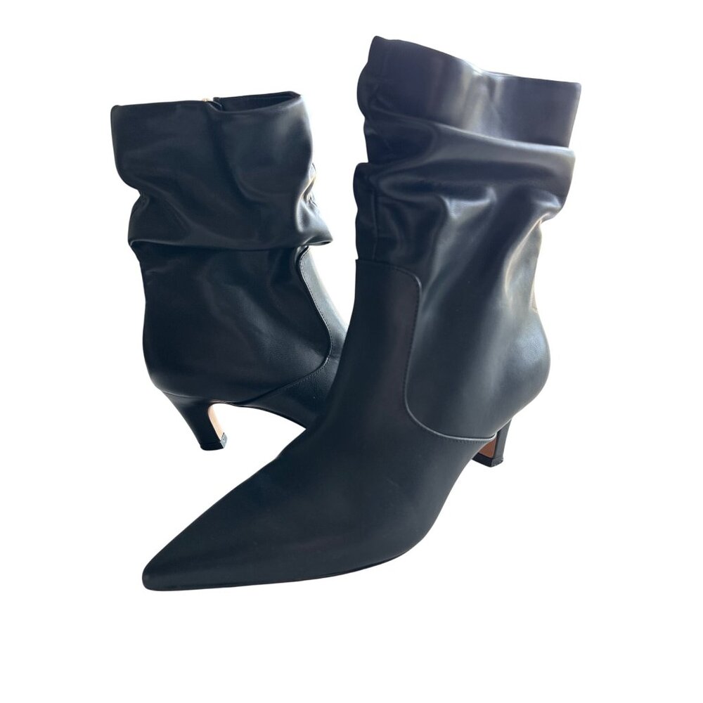 Jessica Simpson Vianne Black Slouchy Boots Faux Leather Kitten Heel Ankle 6.5